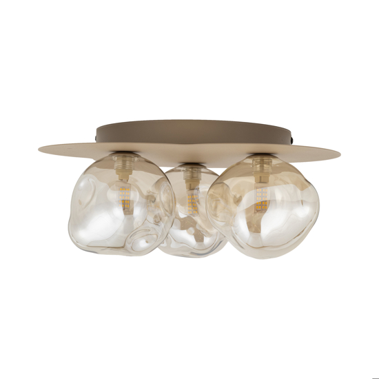 Plafoniera design moderna con 3 sfere in vetro cognac plasmato 